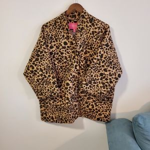 NWT Isaac Mizrahi Live quilted leopard print button down coat size Medium